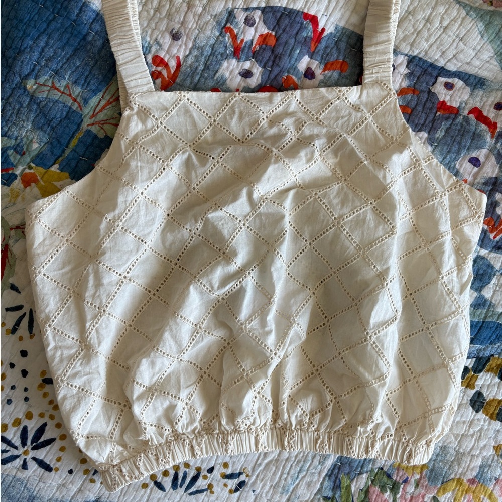 Cream Sleeveless Eyelet Top - see description